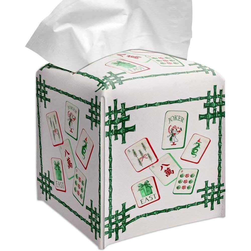 Grace Yonks Minimal Tissue Box Cover Mahjong Tiles PU Leather 5.2" square New